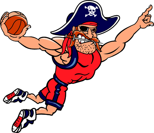 Pirate Basketball team mascot sports decal. Customize to display team spirit!